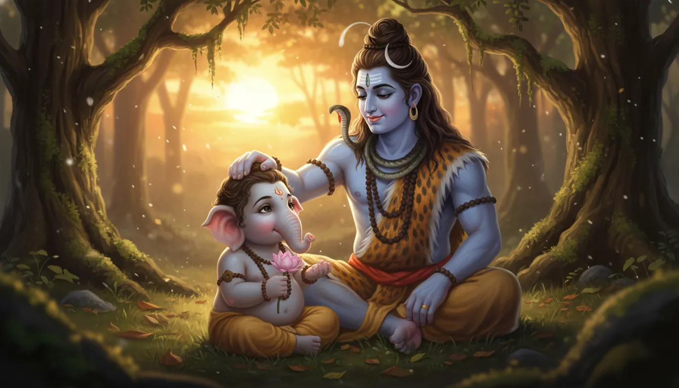 Beautiful photo showing the loving bond between Father Mahadev and Son Ganpati.