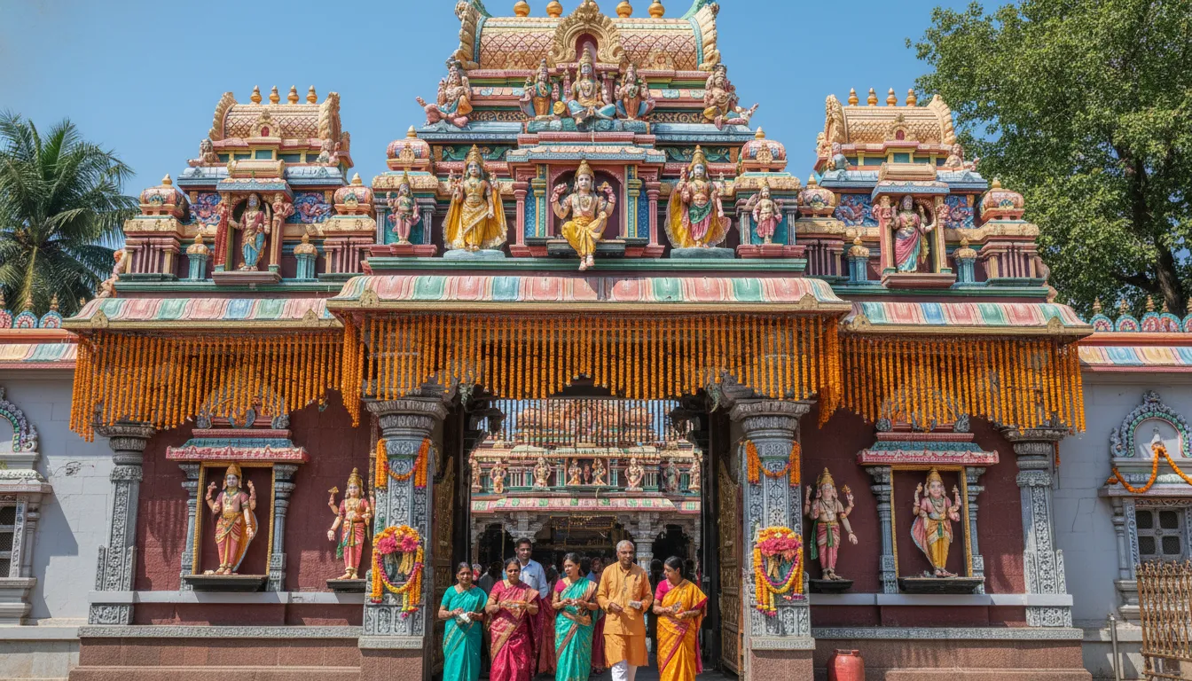 Tapkeshwar Mahadev Mandir photos featuring the colorful and decorative main entrance gate of the temple.