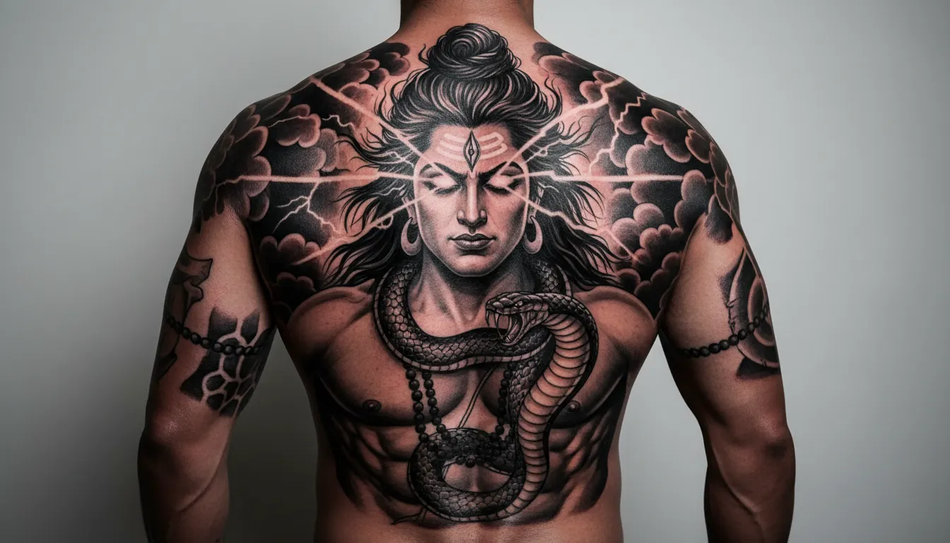 Angry Lord Shiva Rudra avatar tattoo photo on full back