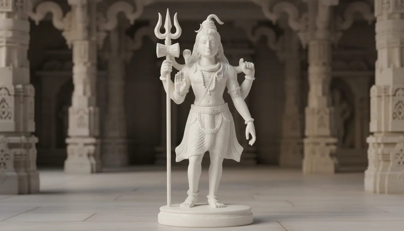 full white marble Lord Shiva statue standing with trishul and damru