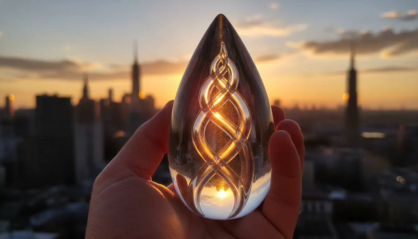 Transparent sacred object held in hand with sunset background