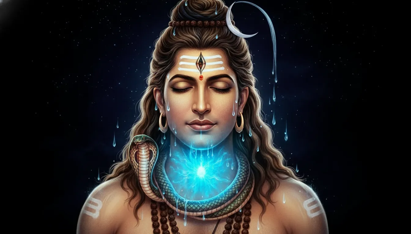Glowing blue neck Neelkanth mahadev photo with black background