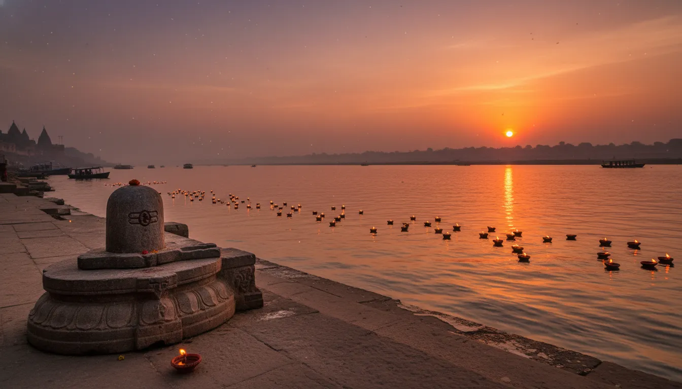 Spiritual markandey mahadev photo featuring a Shivling during the sunset at Varanasi ghats.