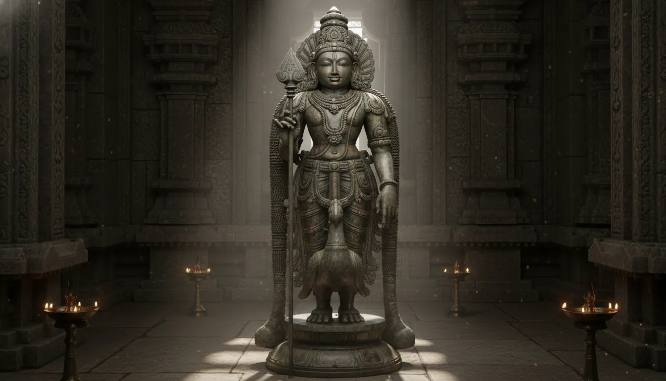 Lord Kartikeya bronze panchaloha statue with vel antique temple idol