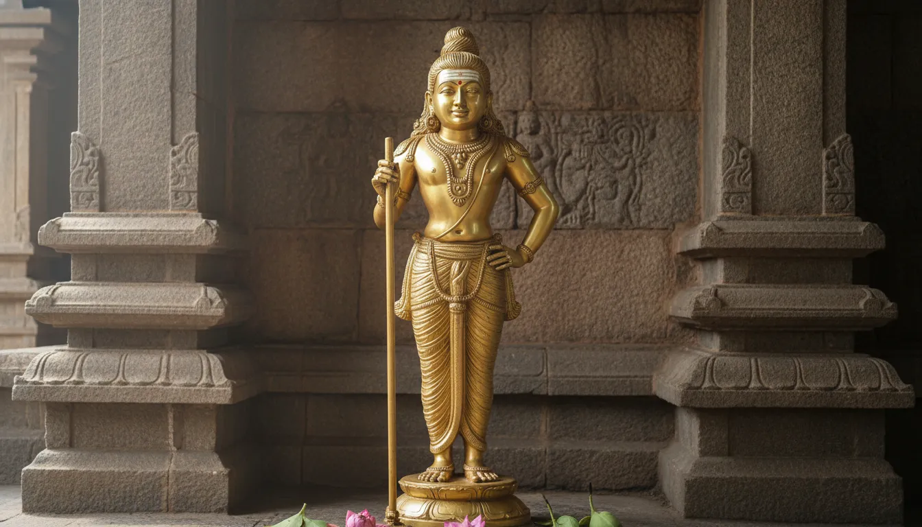 Lord Kartikeya as Palani Andavar danda holding statue simple form