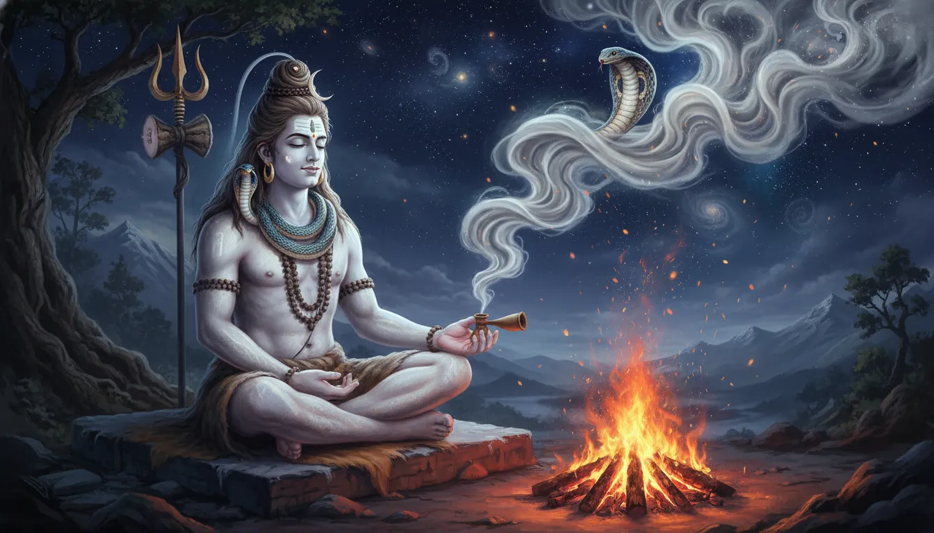 Lord Shiva in spiritual Aghori form with holy smoke in full HD 1080p.
