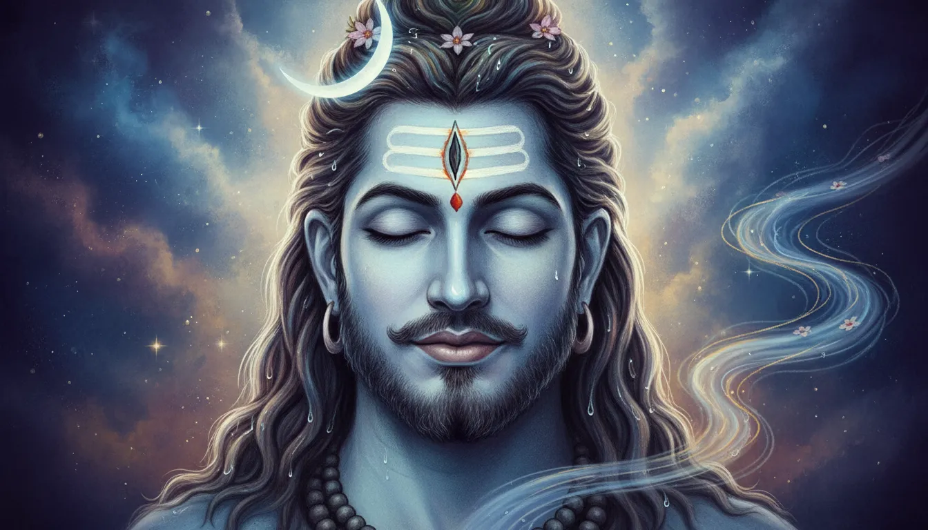 Close up Lord Shiva face pencil sketch with closed eyes