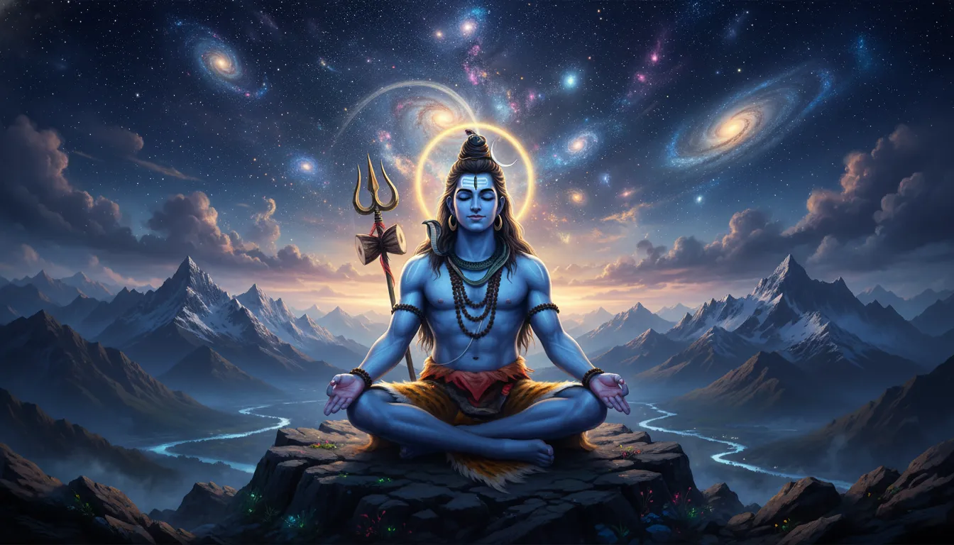 Lord Shiva black and white cosmic meditation wallpaper with stars and clouds
