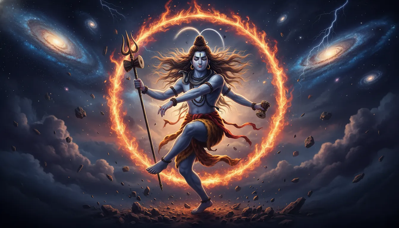 Angry Mahadev shankar bhagwan ka photo performing the cosmic Tandav dance.