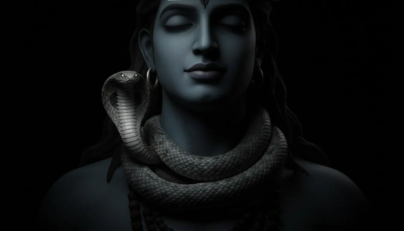 Lord Shiva dark aesthetic wallpaper with snake around neck 4K