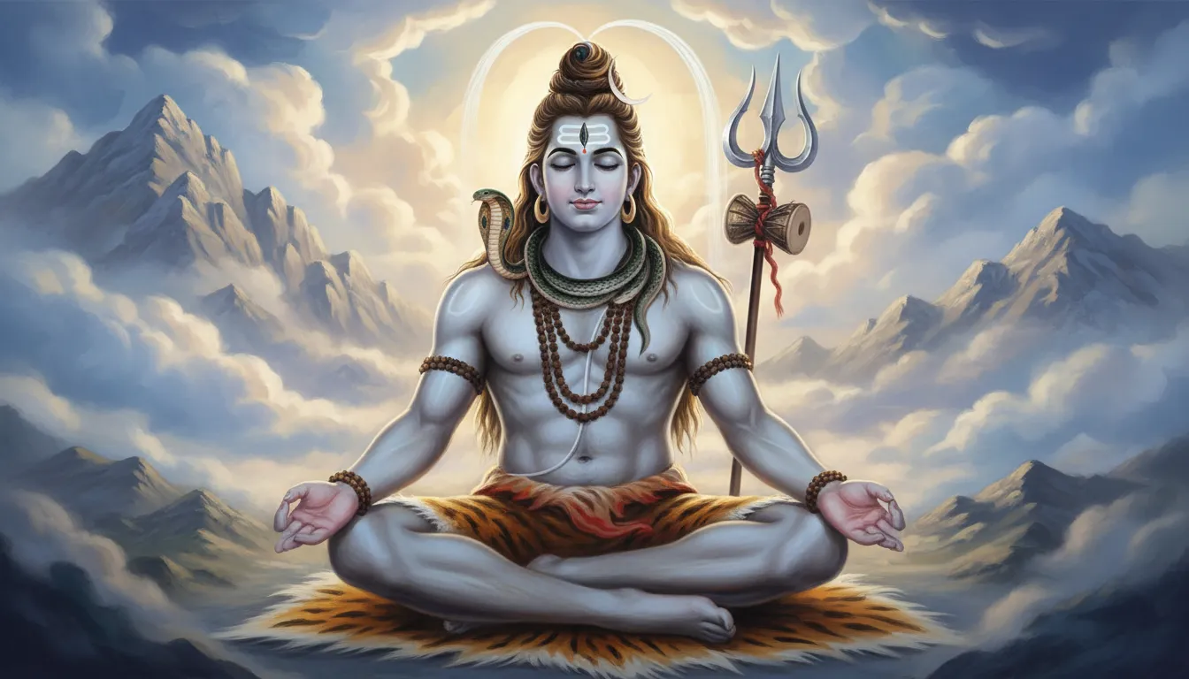 Lord Shiva deep meditation image with rudraksha and snake around neck