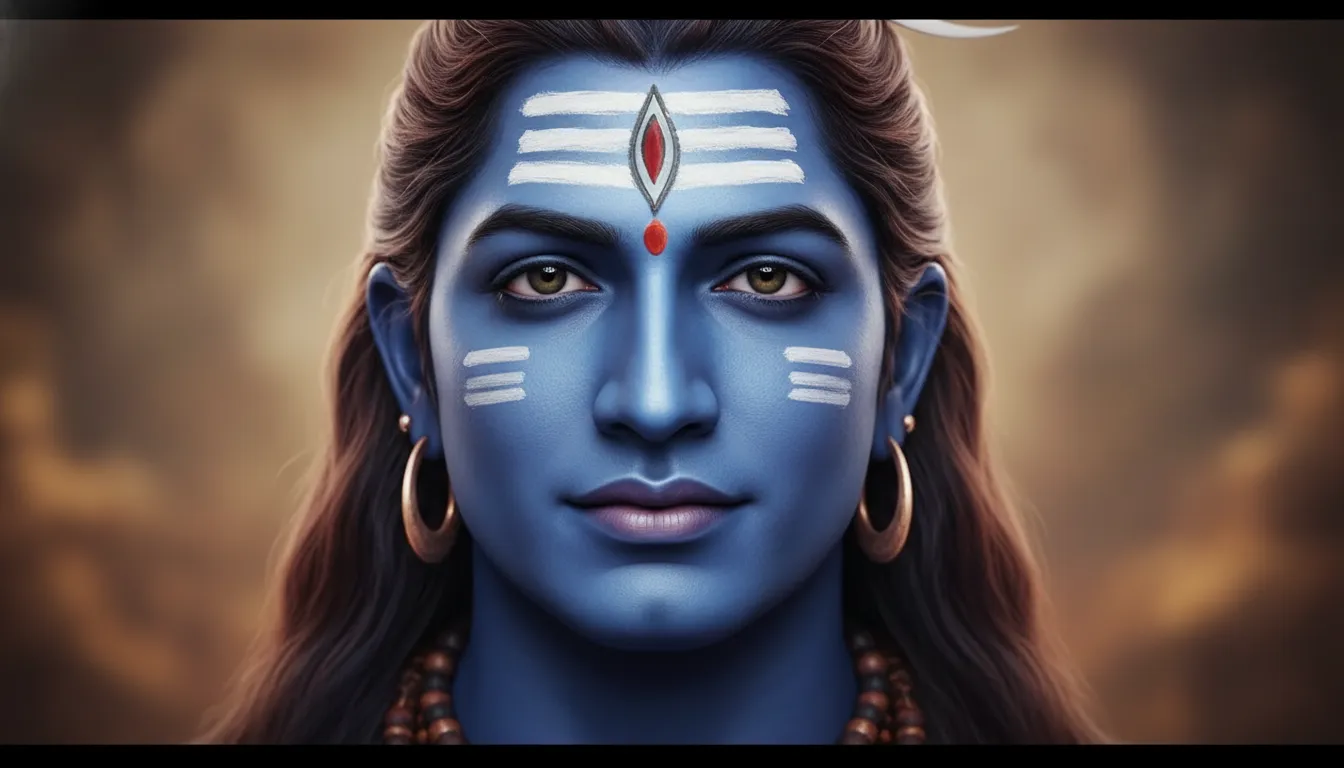 Meditative portrait of Lord Shiva with sacred ash Tripundra lines on his forehead