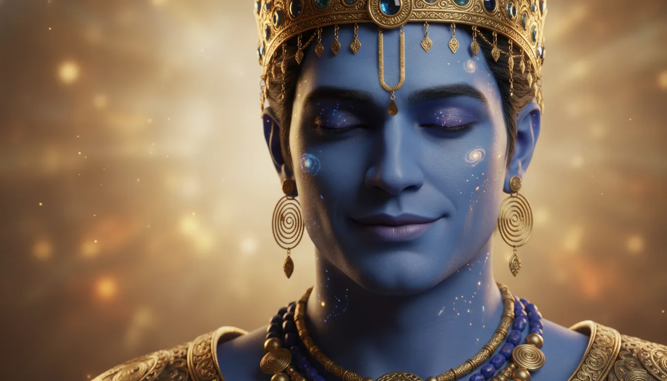 Close-up of blue-skinned Lord Shiva warrior figure wearing a crown and ornaments