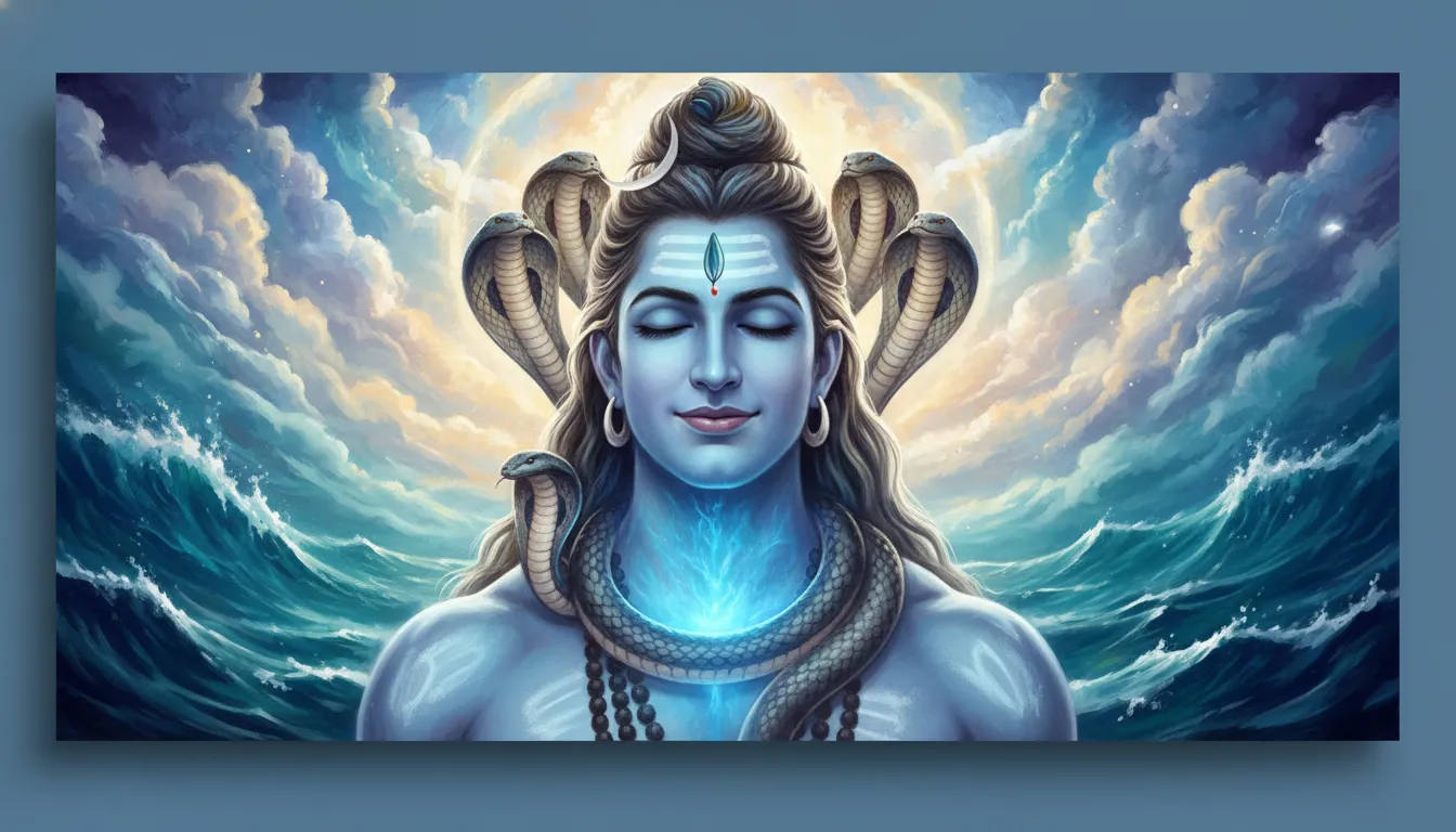 Mahadev real photo illustrating Lord Shiva with a glowing blue throat as Neelkanth.