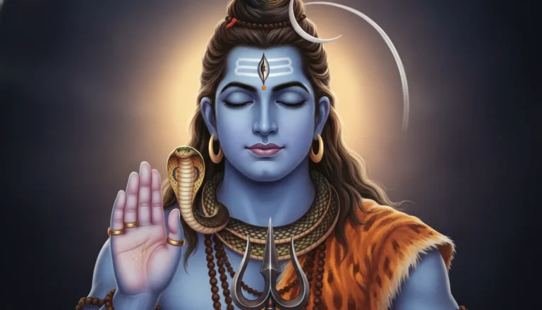 Lord Shiva close up face blessing hand spiritual portrait