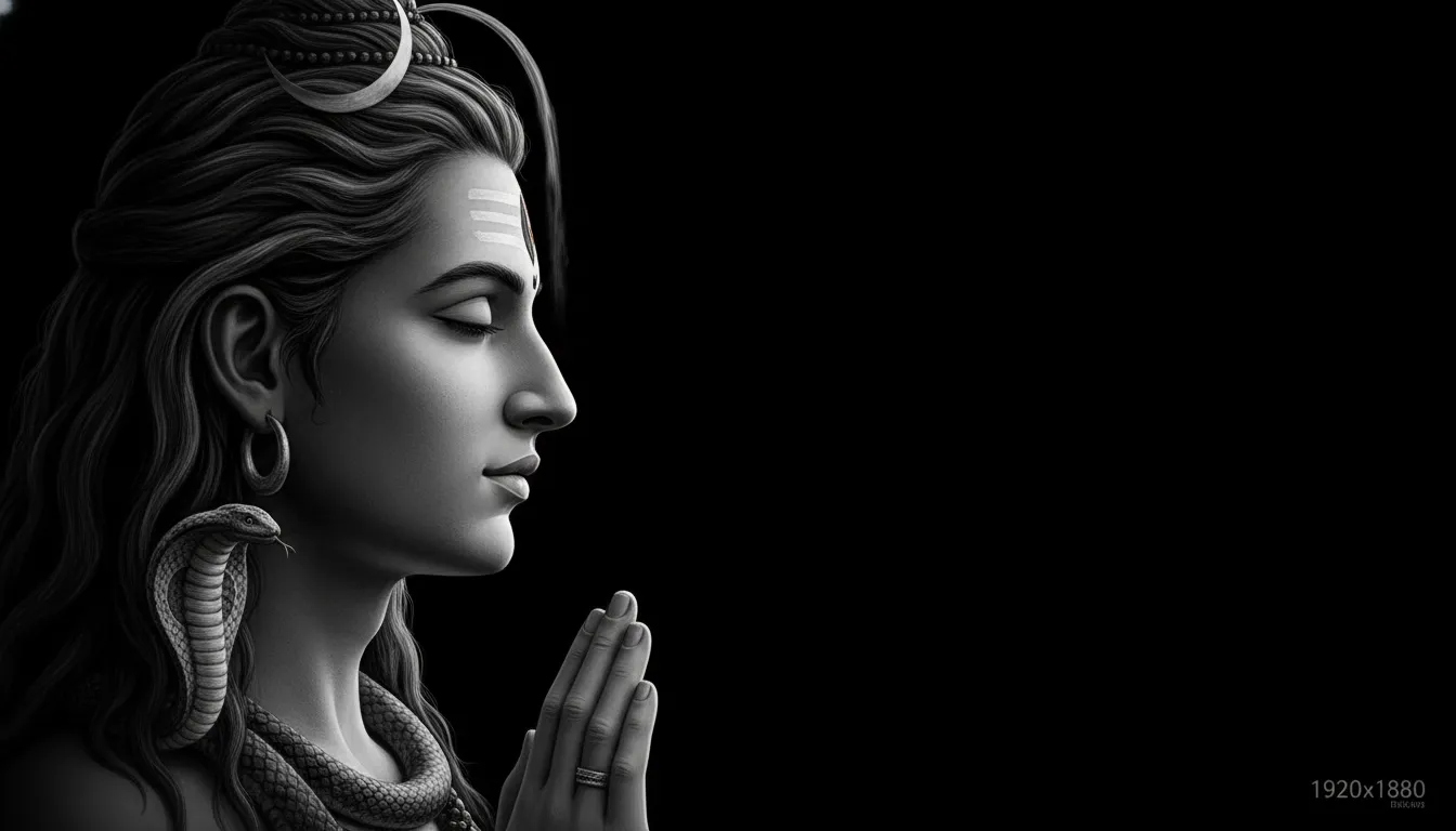 Lord Shiva face close-up side profile contemplating divine