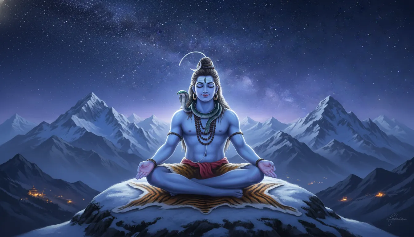Peaceful Mahakal Mahadev photo meditating on Mount Kailash