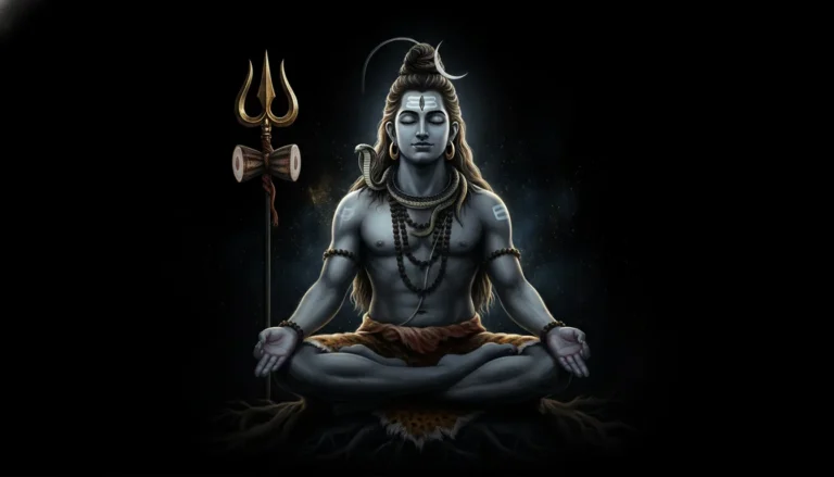 Lord Shiva meditating with trident dark aesthetic spiritual wallpaper