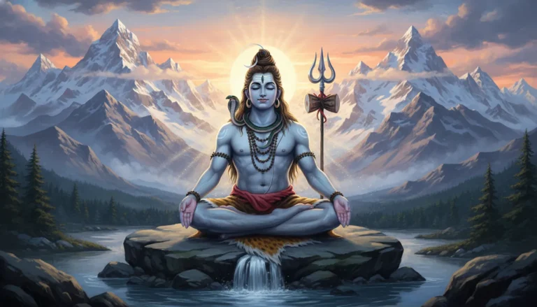 Lord Shiva meditation image with Himalayan mountain background