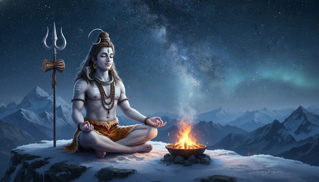 lord shiva images hd 1080p with sacred fire on snowy mountain