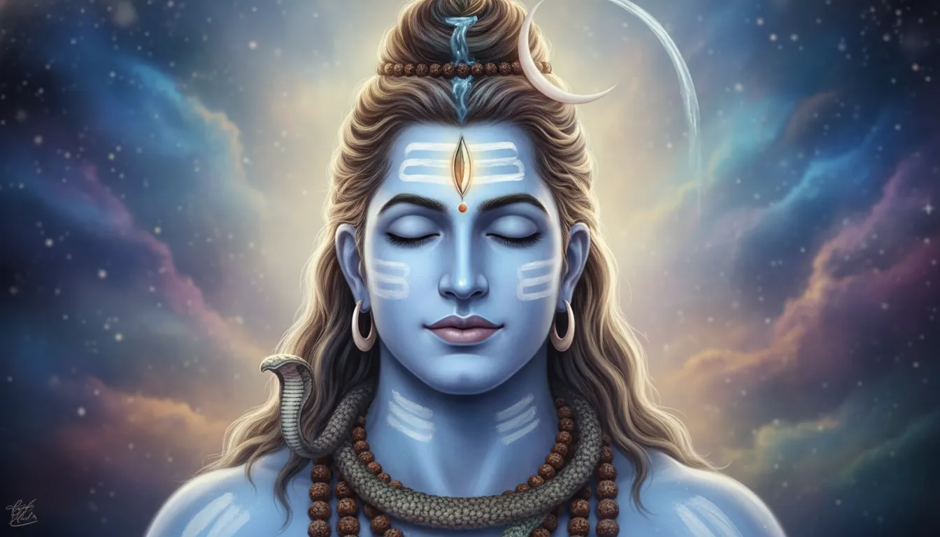 Close-up of Lord Shiva in deep meditation wearing traditional Rudraksha beads