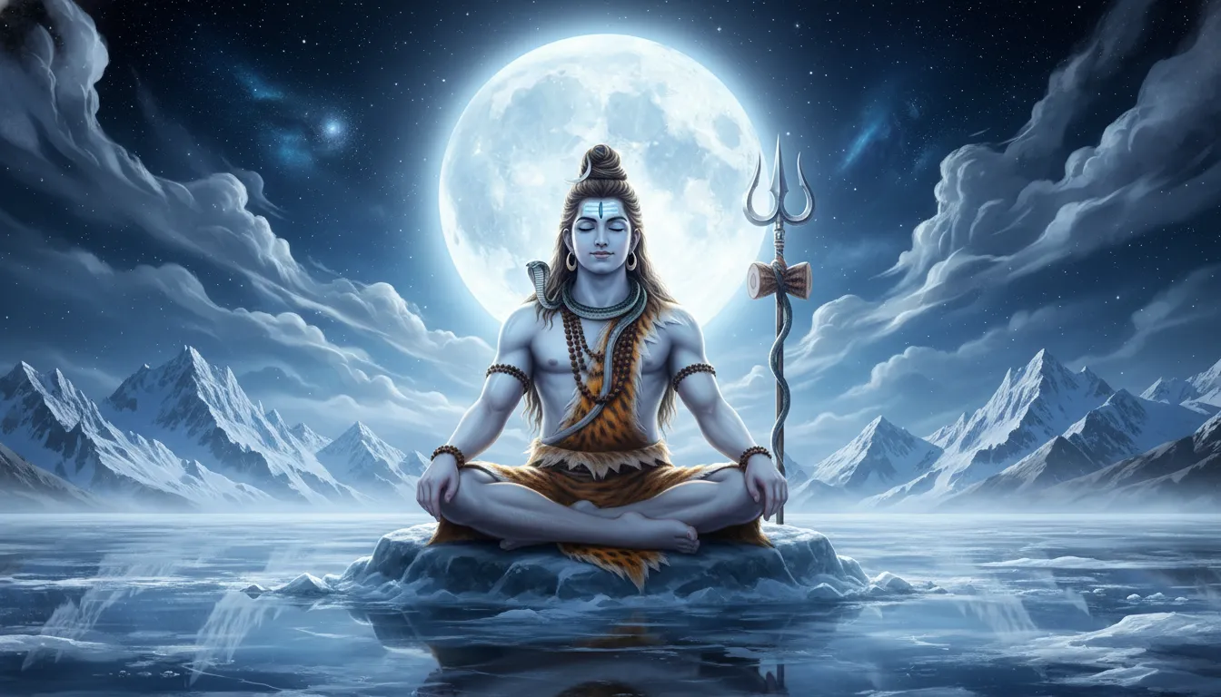 lord shiva images hd 1080p under moonlight with snowy mountains