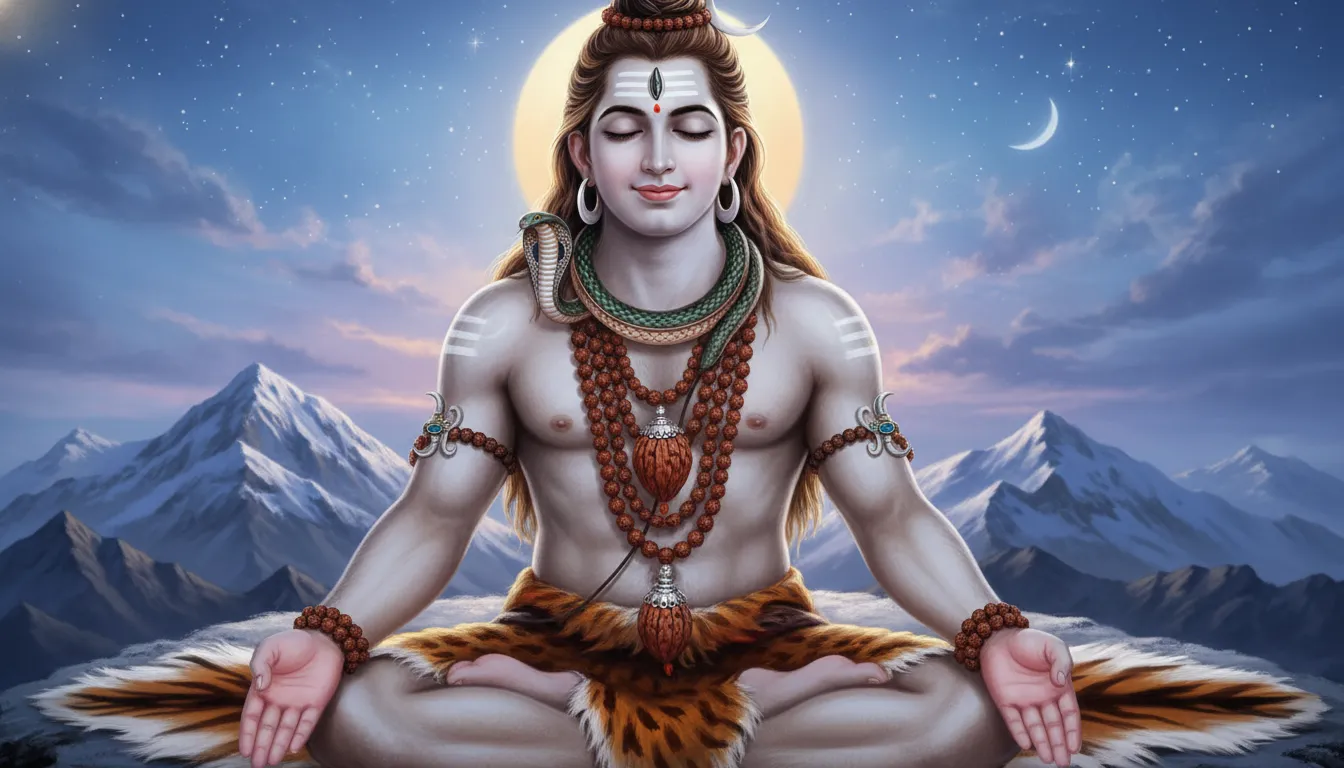 Lord Shiva pencil sketch wearing rudraksha mala in meditation