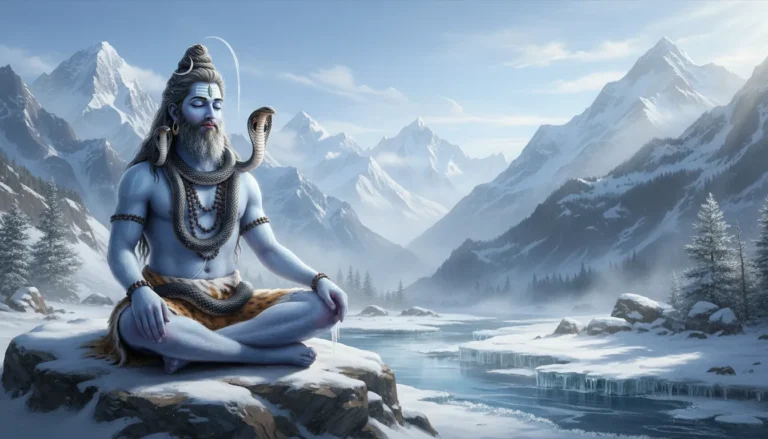 Lord Shiva with serpent in desert landscape under night sky