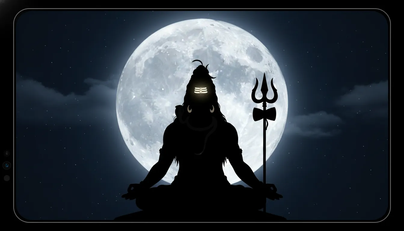Lord Shiva silhouette against dark moon sky aesthetic wallpaper 4K