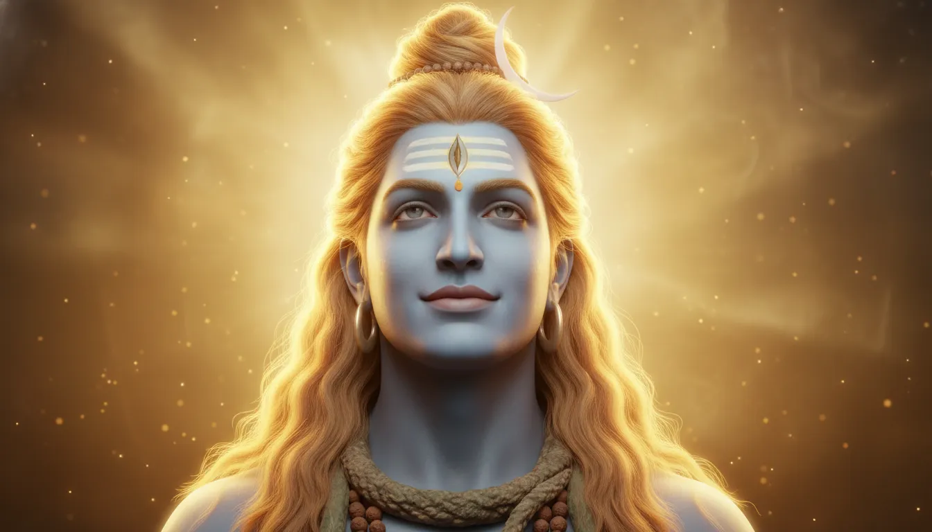 Spiritual portrait of Lord Shiva surrounded by a warm golden divine aura