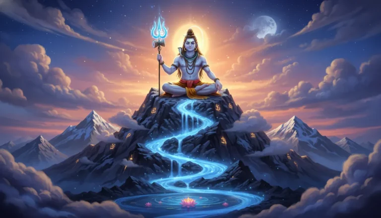 Animated Lord Shiva wallpaper with trident, flowing Ganga, Nandi, and Mount Kailash background.