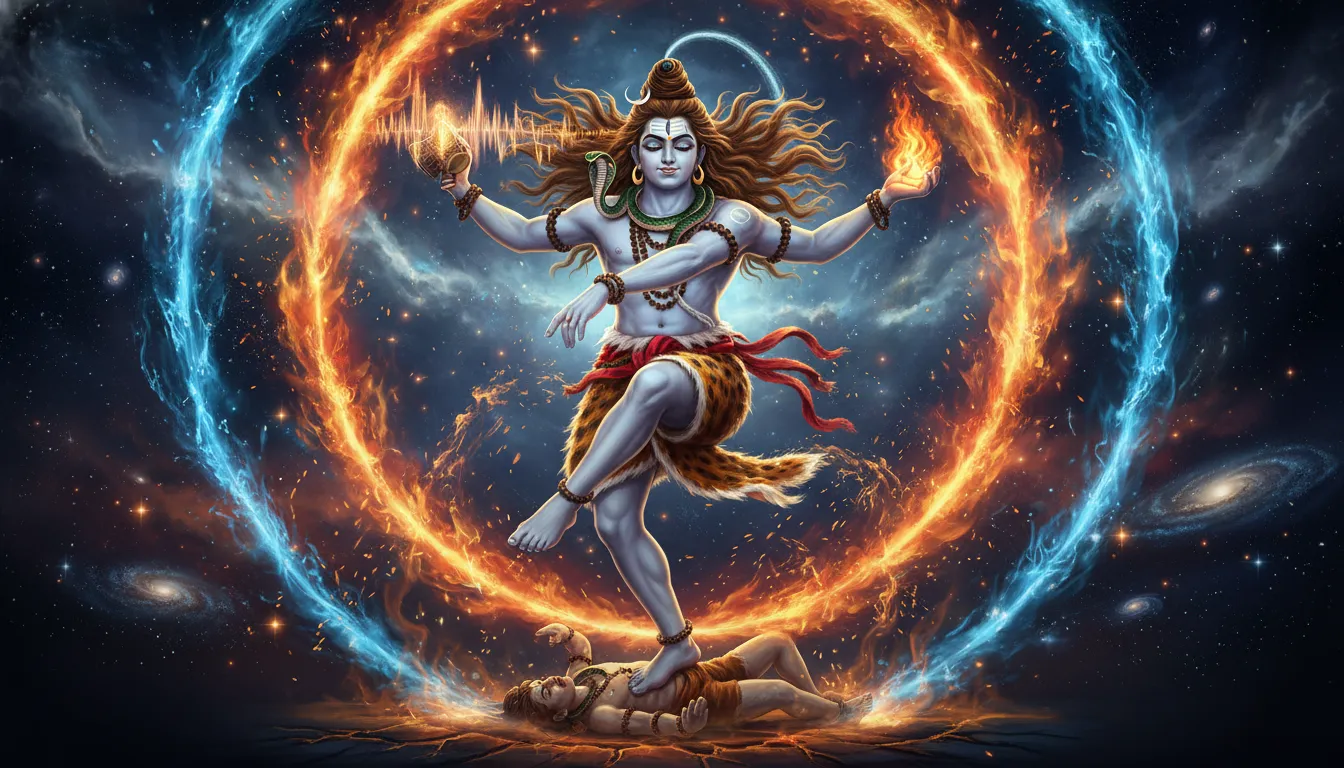 Mahadev performing cosmic Tandav dance in fierce look