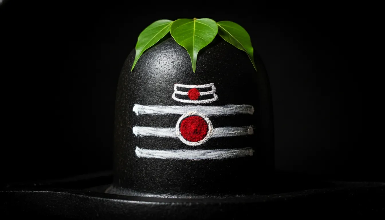 Mahadev Shiv Ling photo decorated with sacred Bhasma and the third eye symbol.