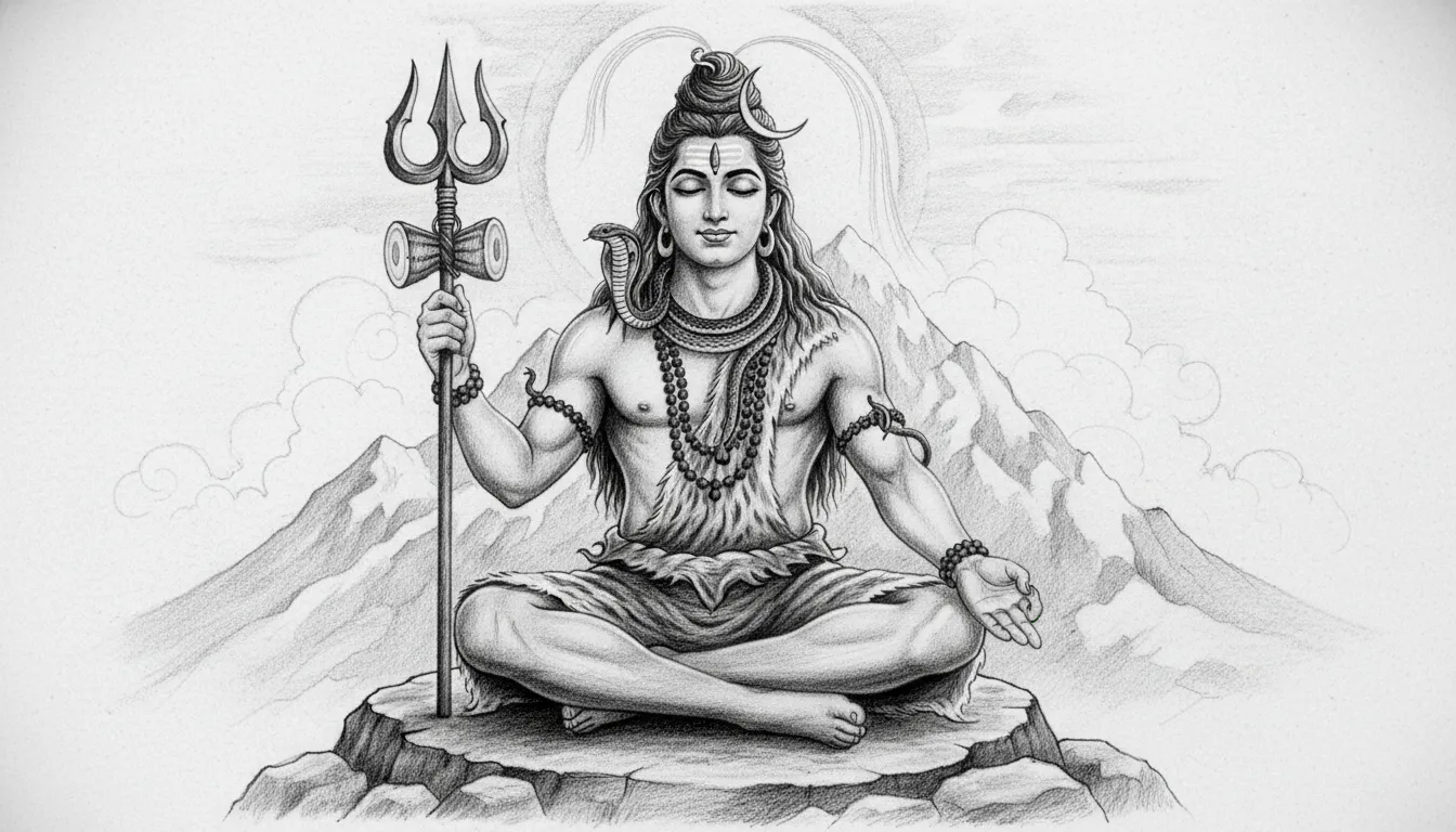 Lord Shiva drawing holding trishul in pencil sketch style