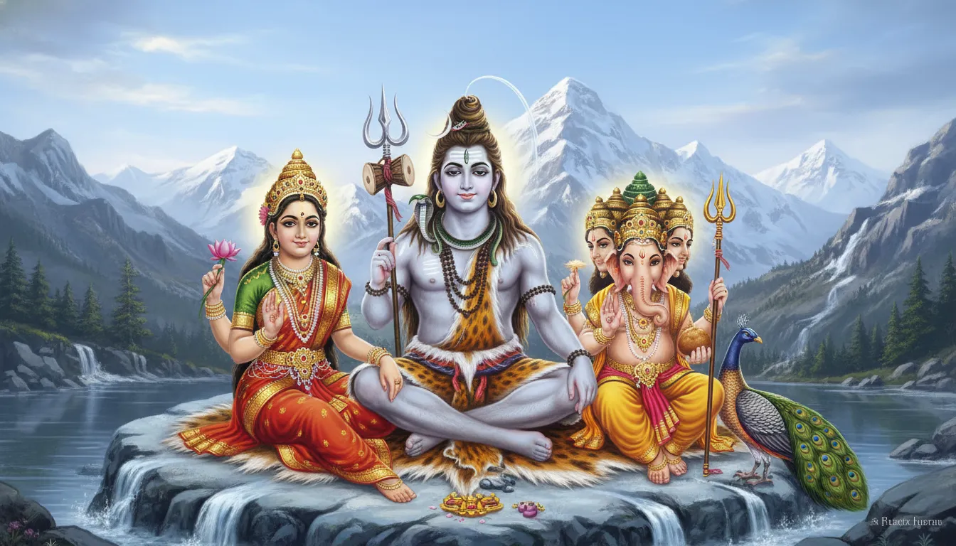Lord Shiva and Parvati with Ganesha and Kartikeya download family image
