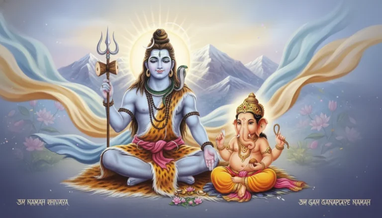 Peaceful poster artwork of Lord Shiva with Ganesha
