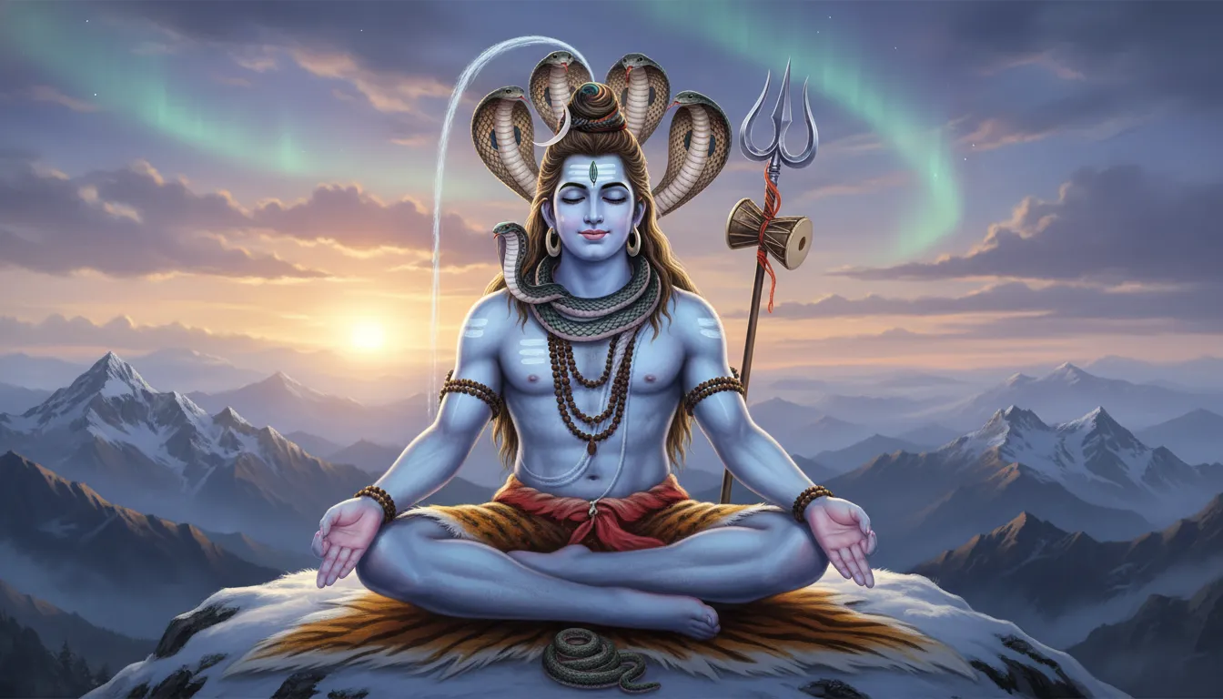 Lord Shiva with cobra around his neck sitting in meditation pose