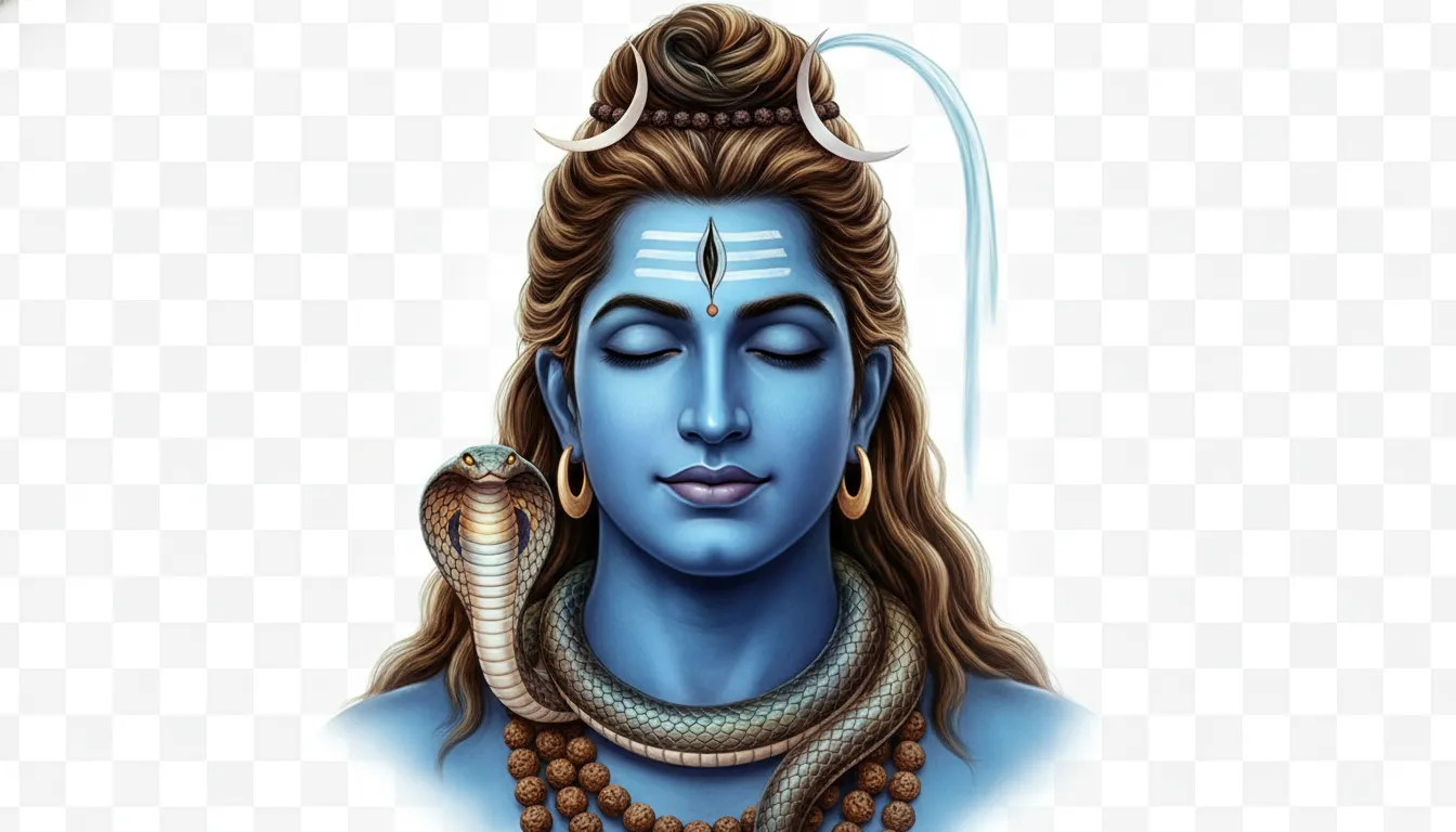 Detailed image of Lord Shiva with King Cobra Vasuki around neck PNG