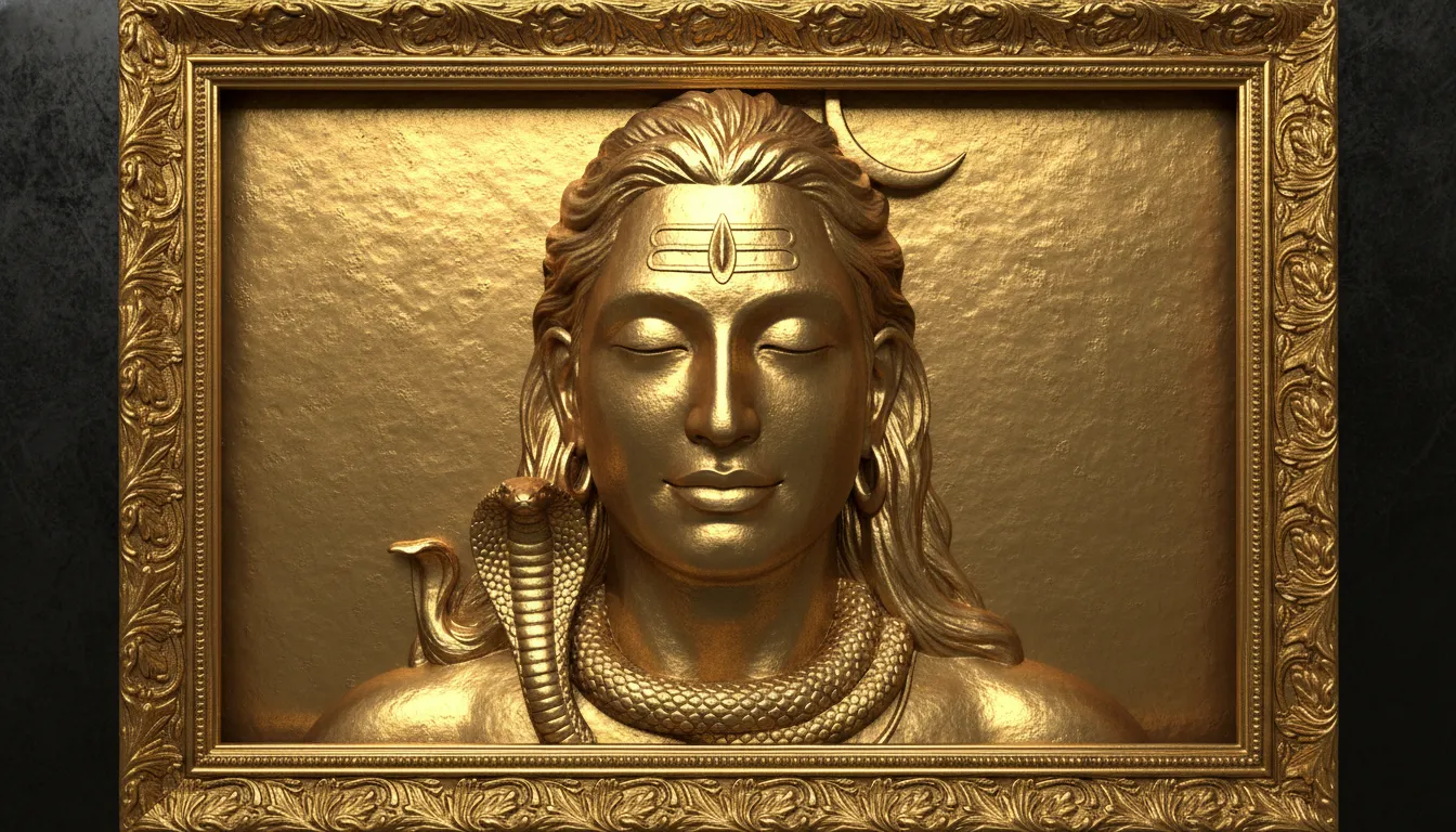3D metallic golden embossed Lord Shiva face photo frame