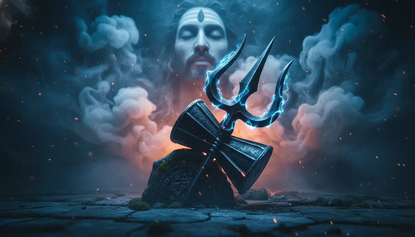 Mahadev photo editing background HD with mystical colorful smoke art and Trishul.
