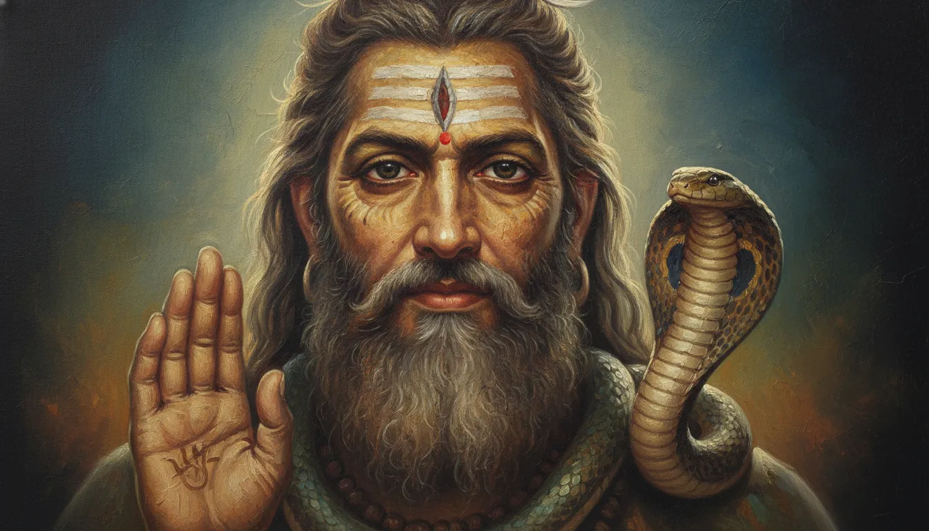 Vintage textured Mahadev old photo with a calm face giving blessings to devotees.