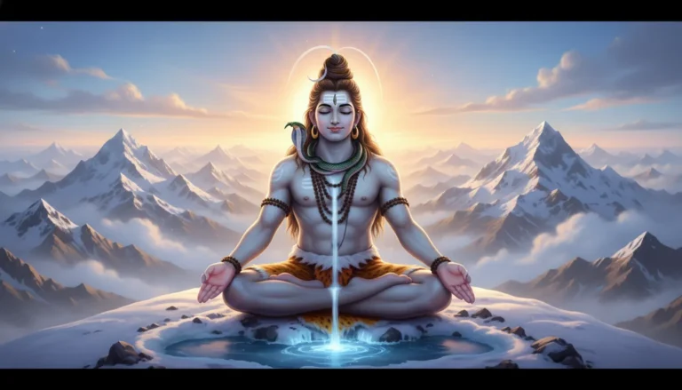Lord Shiva meditating on Mount Kailash during sunrise good morning HD photo