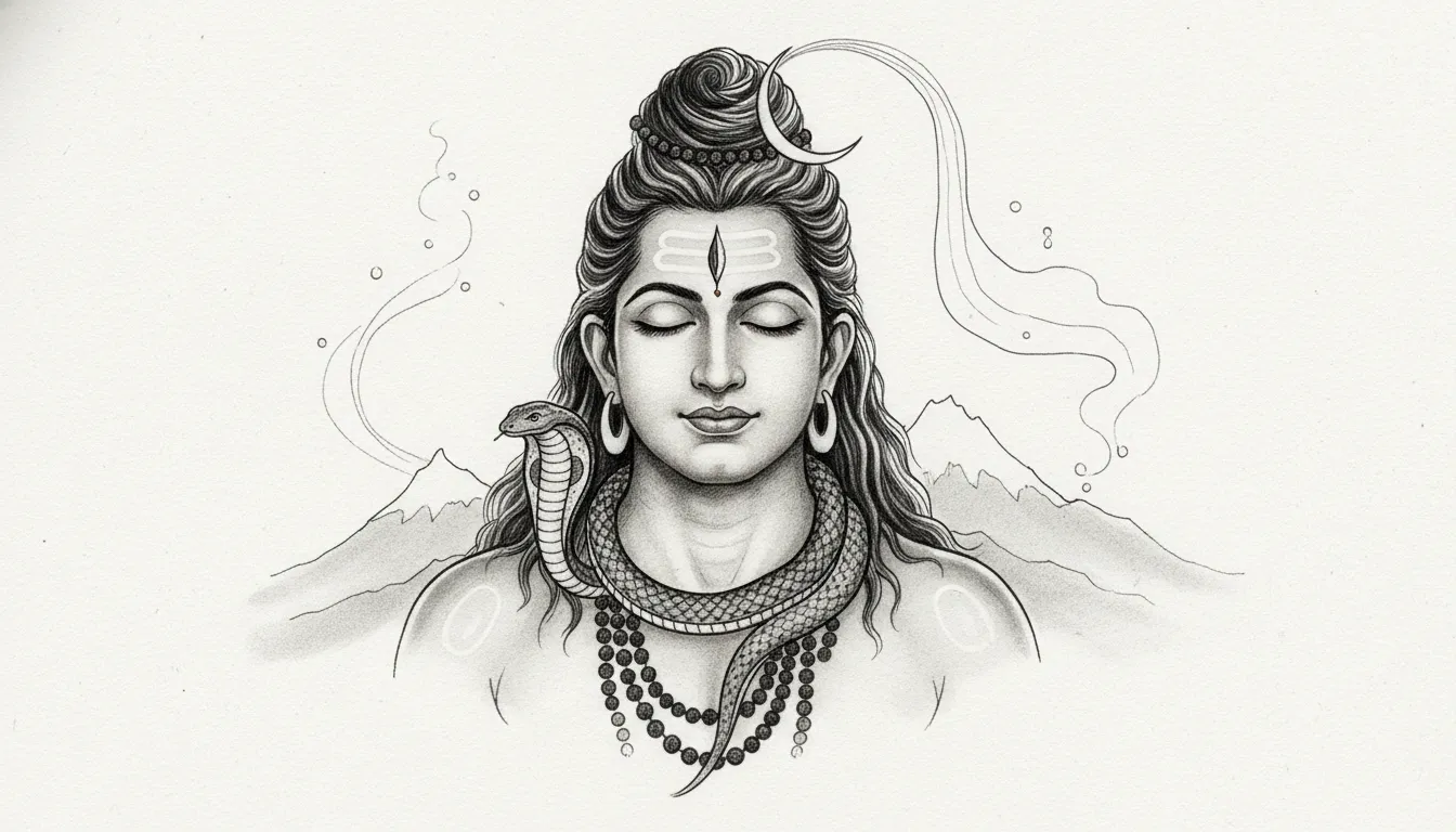 Black and white image of Mahadev in deep meditation with closed eyes