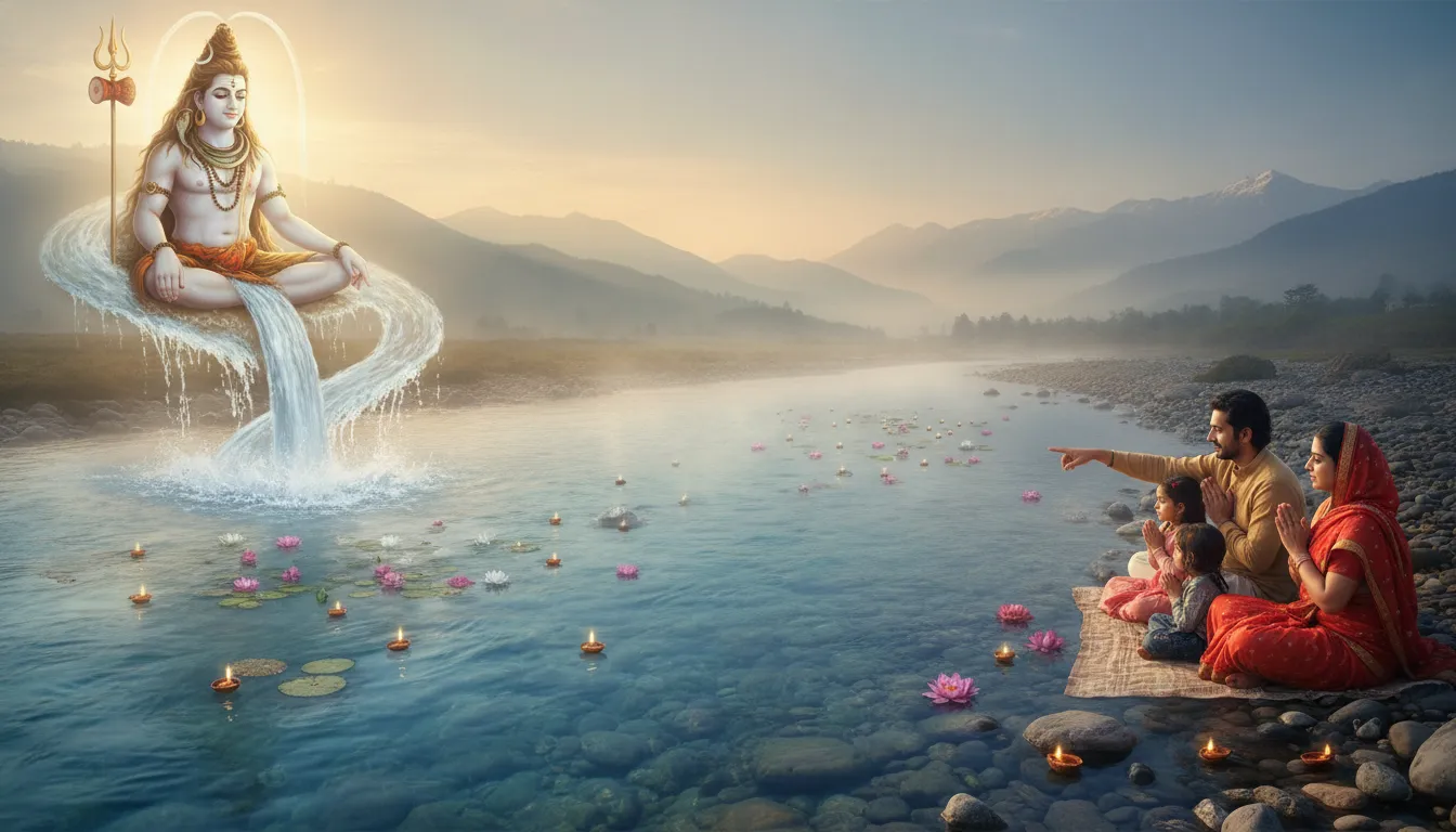 Mahadev Parivar photo seated near the flowing waters of the sacred Ganges.
