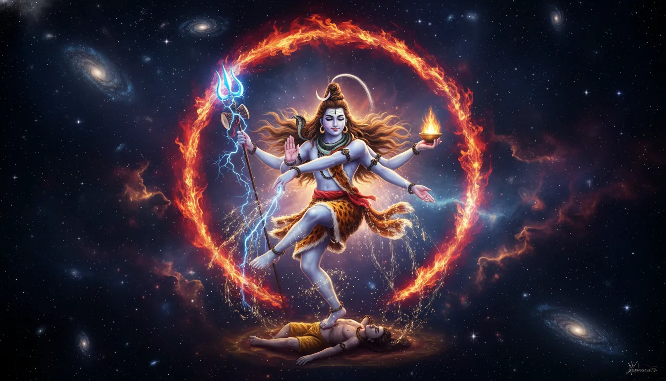 Lord Shiva performing the divine cosmic Tandav dance dynamic status photo.