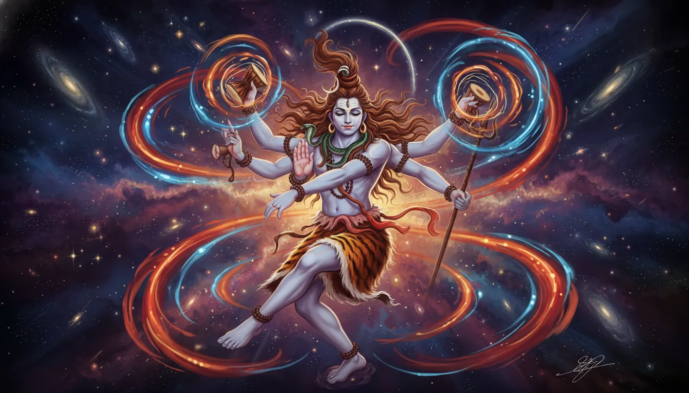 A powerful Mahadev photo drawing depicting Lord Shiva performing the fierce Rudra Tandava cosmic dance.