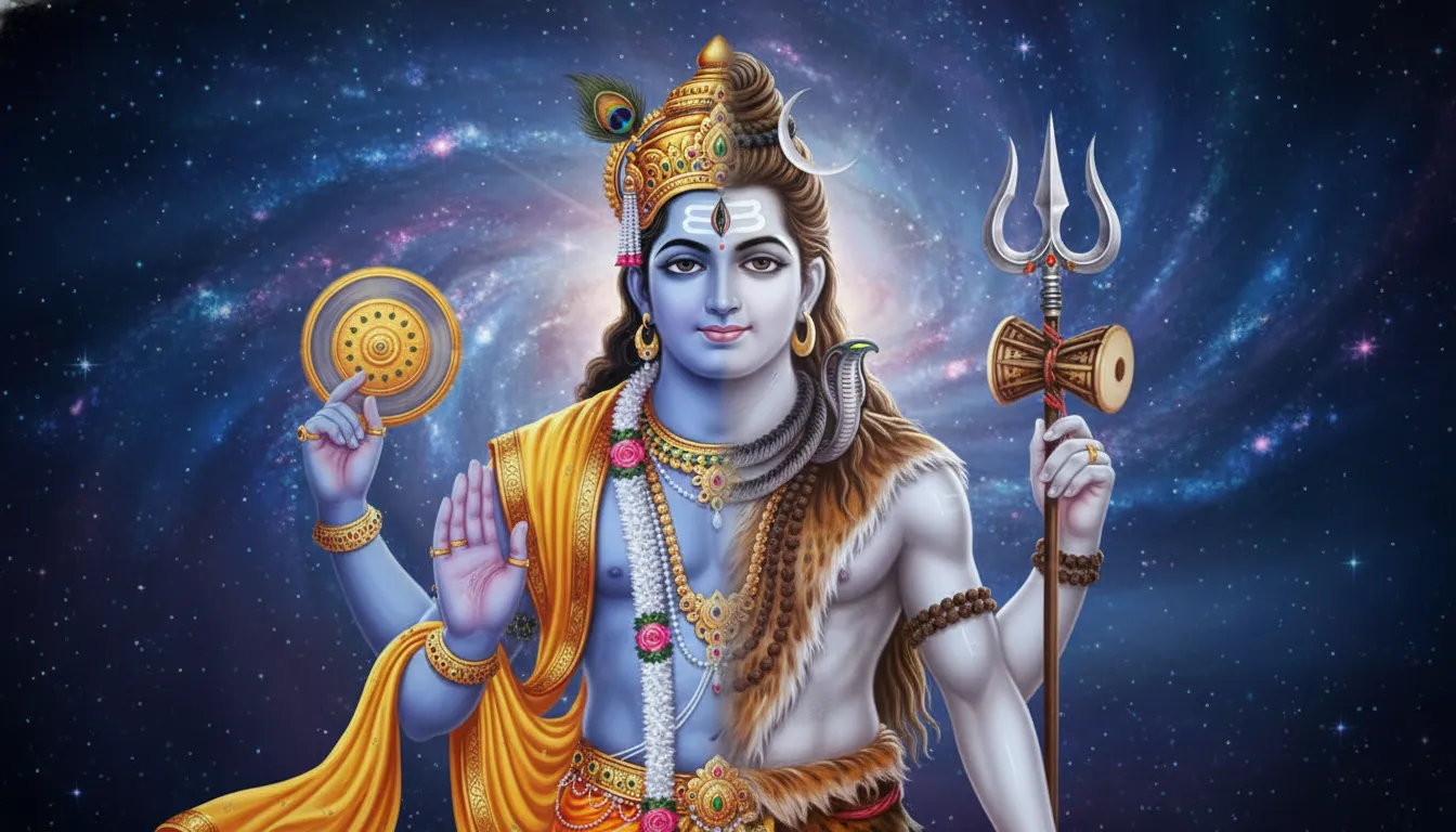 Combination image of Lord Shiva and Lord Vishnu from Mahadev serial scene.