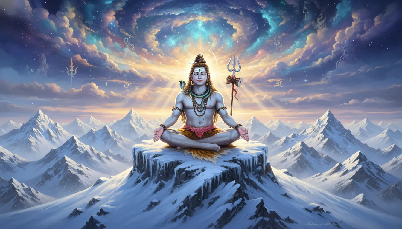 Mahadev sitting on mountain pencil drawing with snowy peaks