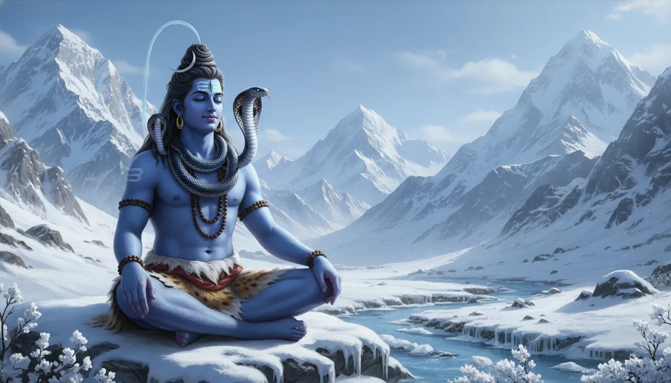 Mahadev with snake and River Ganga flowing in divine landscape