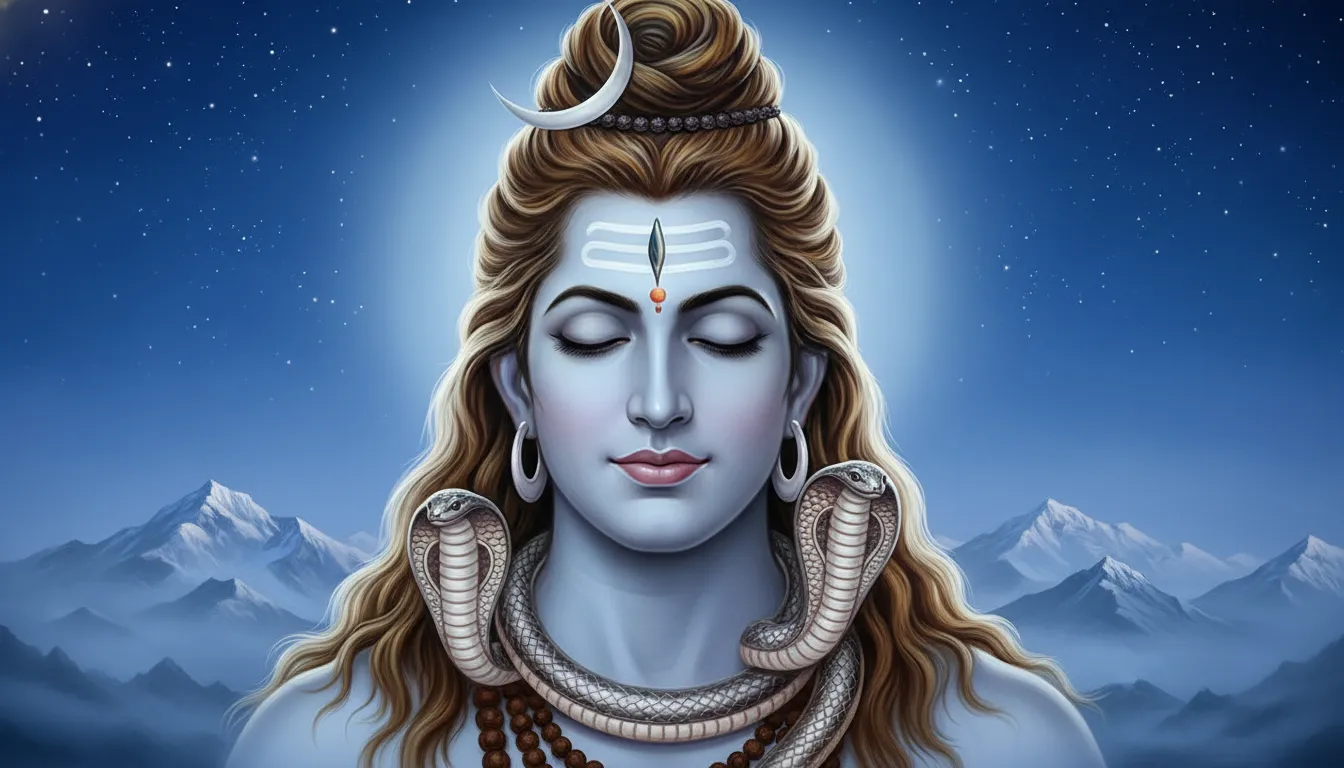 Spiritual portrait of Mahadev featuring the silver crescent moon in his matted hair